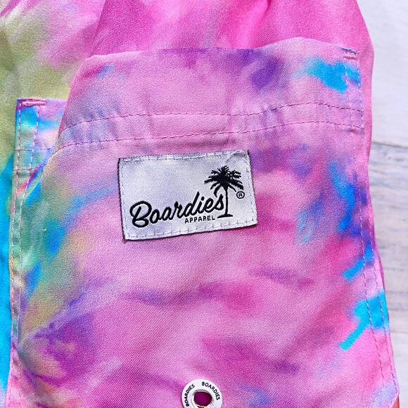 Boardies 5" Colorful Spiral Tie Dye Swim Trunks Blue Pink Pockets Mens Small - Picture 4 of 6